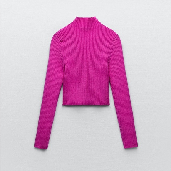 NWOT. Zara Pink Cropped Mock Neck Sweater. Size M. - Picture 5 of 7